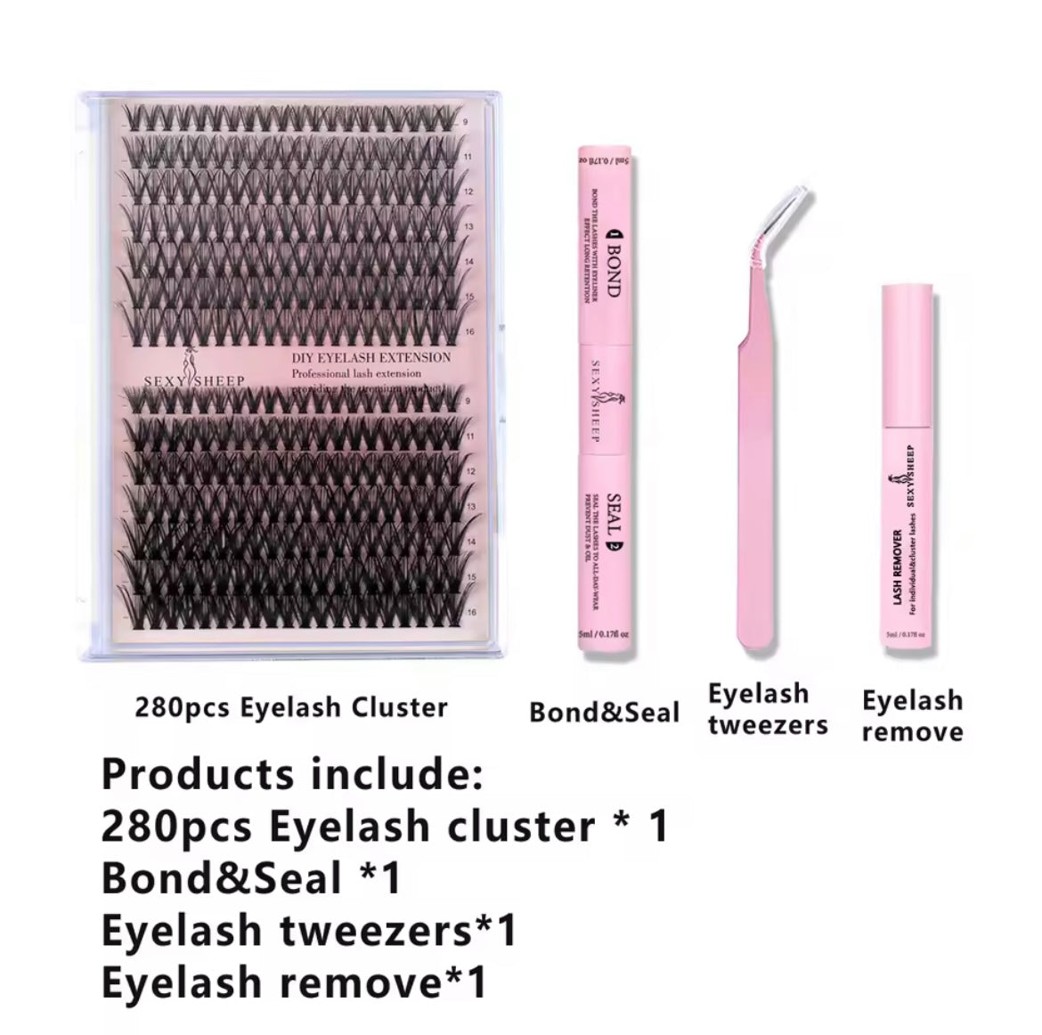 280pcs Lash Extension Kit Individual Lashes Cluster 30D40D with Lash Bond, Seal and Remover Lash Applicator