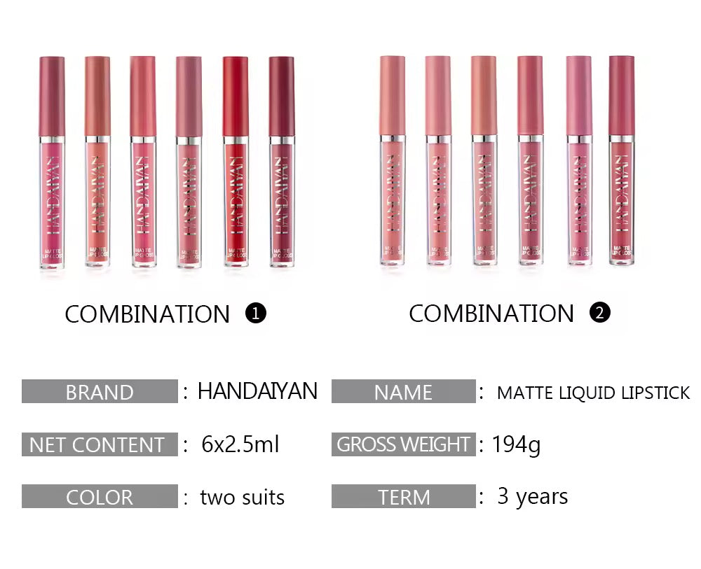 6 Set Of Nonstick Liquid Lipstick, Long Lasting Lipstick gift box - matte finish lipstick.