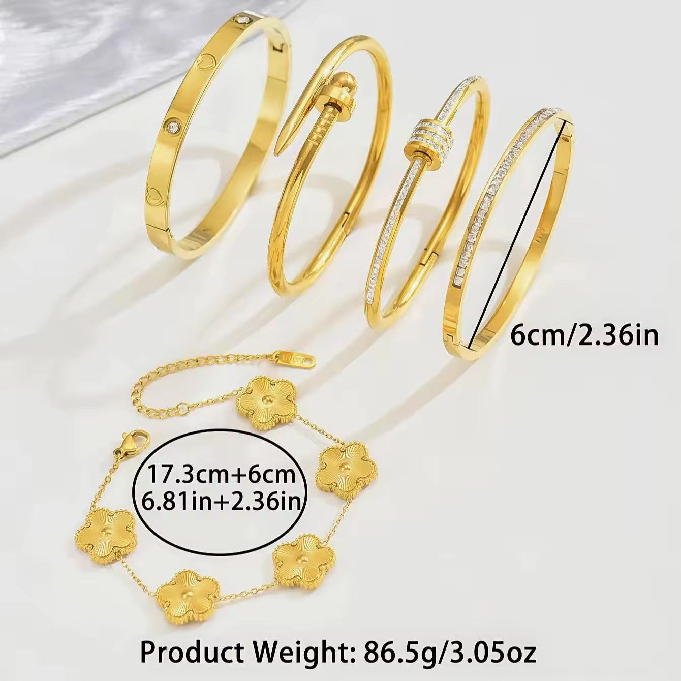 Europe hot stainless steel four leaf clover lucky gold bangles bracelet for women